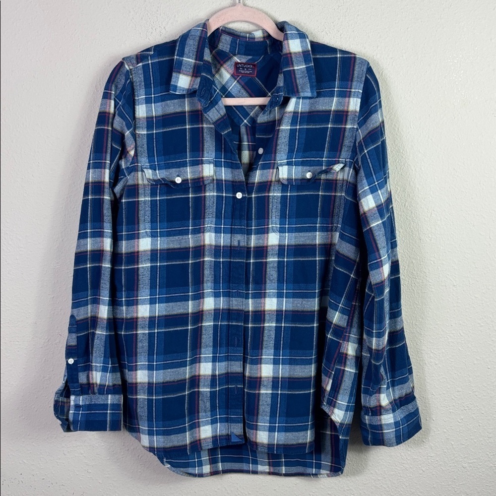 Untuckit Blue Red White Plaid Button Down Shirt size 10